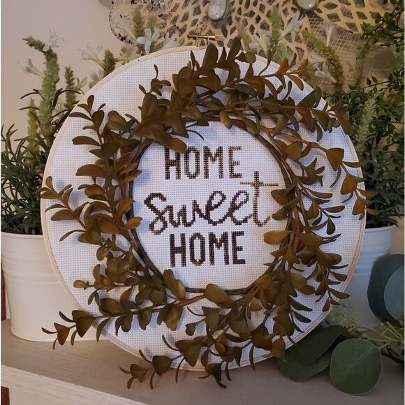 Home Sweet Home cross stitch wreath and hoop - Picture 1 of 3